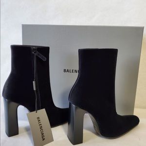 Balenciaga Black Velvet Ankle Boot side zip bootie